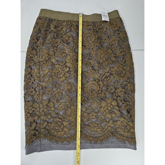 Nwt LOFT Olive Green Lace Pencil Skirt Size 00 XS Ponte Knit Stretch Ann Taylor - Picture 4 of 8